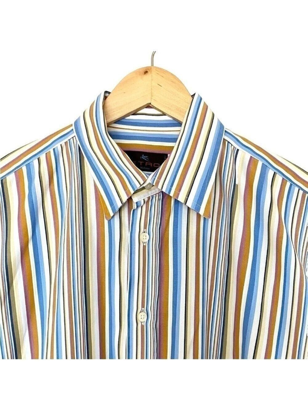 Etro Milano Men's Dress Shirt Size 42 Multicolor Stripes Button Down Italy Made